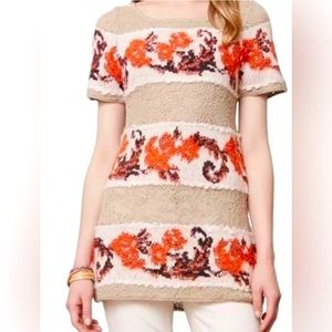 Anthropologie Women’s Knitted and Knotted Boho Sweater / Size L / Tan and Orange